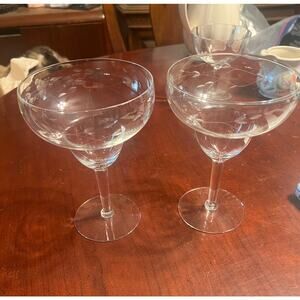 Vtg Princess Hall Crystal Heritage Margarita Glasses set of 2 vines & leafs